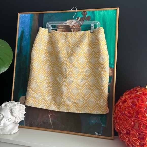 Amanda Chelsea Womens SZ 14 A-Line Skirt Yellow Chevron Brocade Career Zips - Picture 4 of 16